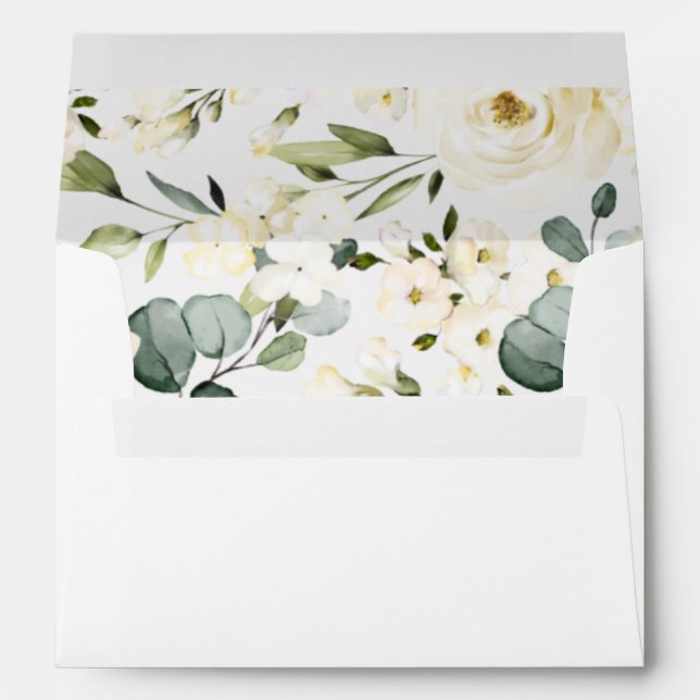 Elegant Script Wedding Invitation White Floral Envelope (Back (Bottom))