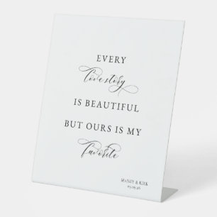 Elegant Script Wedding – love story Pedestal Sign
