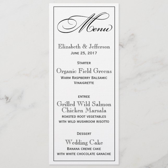 Elegant Script Wedding Menu Card (Front)