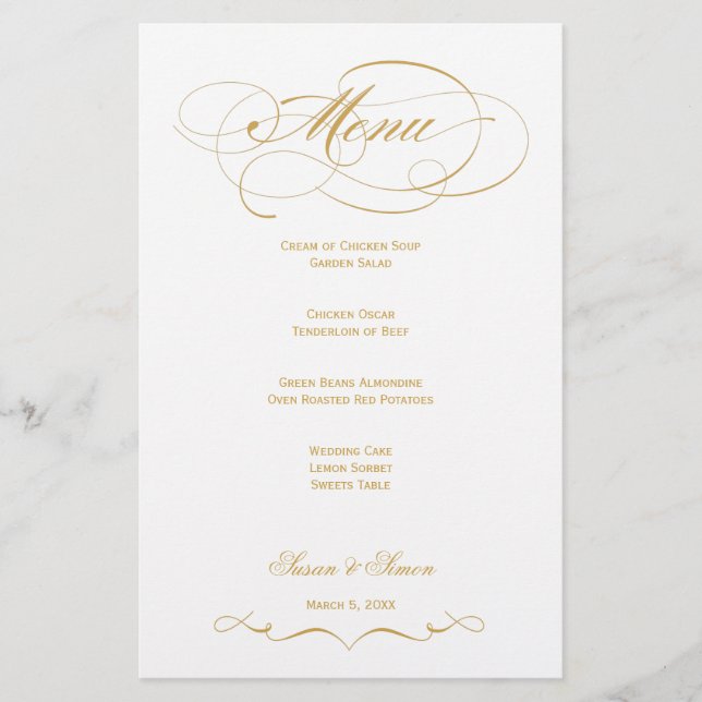 Elegant Script  Wedding Menu - Gold (Front)