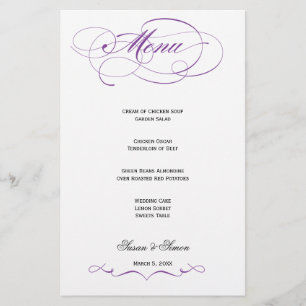Elegant Script Wedding Menu - Purple