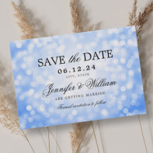 Elegant Script Wedding Navy Blue Bokeh Lights
