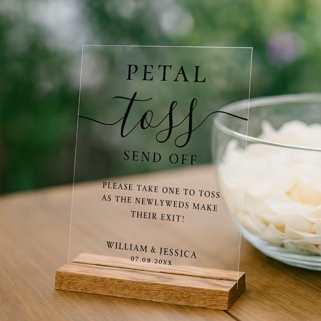 Elegant Script Wedding Petal Toss Acrylic Sign (Creator Uploaded)