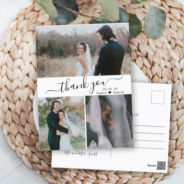 Elegant Script Wedding Photo Collage Thank You  Postcard (Creator Uploaded)