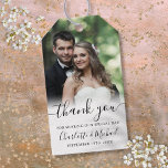 Elegant Script Wedding Photo Favour Thank You  Gift Tags<br><div class="desc">Featuring signature style names,  this elegant black and white tag can be personalised with your special photo and thank you information in chic lettering. Designed by Thisisnotme©</div>