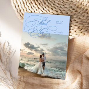 Elegant Script Wedding Photo Icy Blue Thank You Card