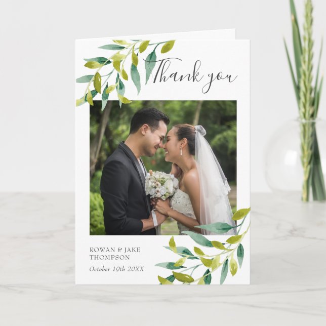 Elegant Script Wedding Photo Thank You (Front)