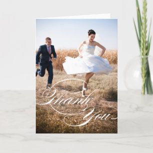 ELEGANT SCRIPT WEDDING PHOTO THANK YOU CARD