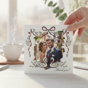 Elegant Script Wedding Photo Thank You Card