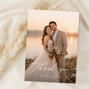 Elegant Script Wedding Photo Thank you Card