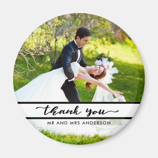 Elegant Script Wedding Photo Thank You Magnet (Front)