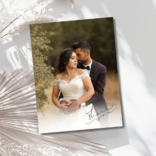 Elegant Script Wedding Photo Thank You  Postcard