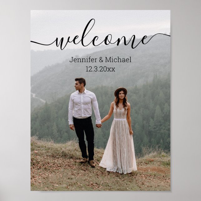 elegant script wedding photo welcome sign poster (Front)