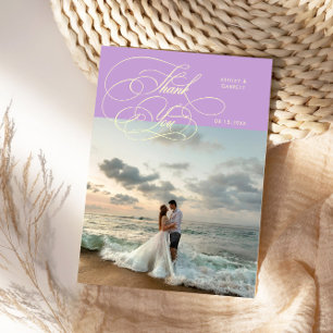 Elegant Script Wedding Photo Wisteria Thank You Card