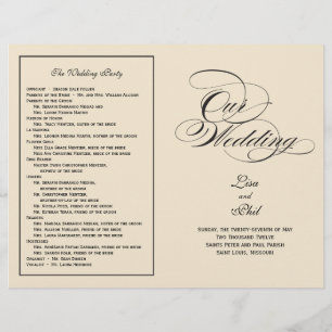 Elegant Script Wedding Program - Black & Off White