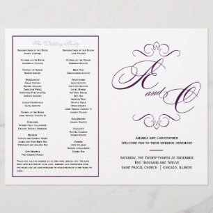 Elegant Script Wedding Program - Eggplant Purple