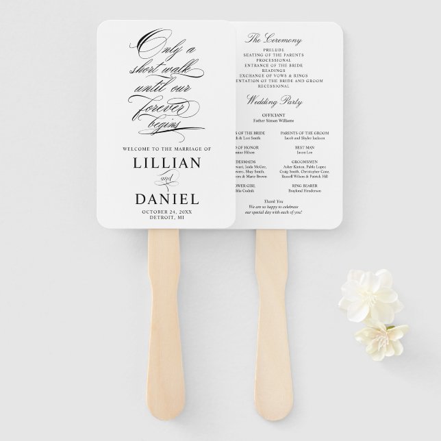Elegant Script Wedding Program Hand Fan (Front and Back)