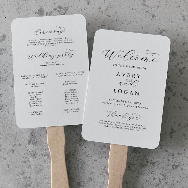 Elegant Script Wedding Program Hand Fan (Creator Uploaded)