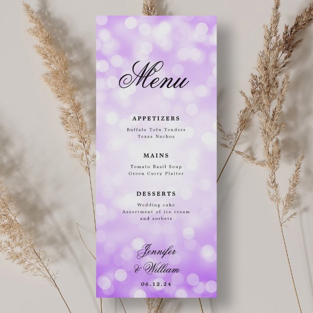 Elegant Script Wedding Purple Bokeh Lights Menu (Elegant Script Wedding Purple Bokeh Lights Menu)