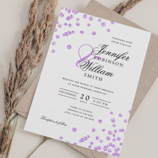 Elegant Script Wedding Purple Confetti QR RSVP Invitation