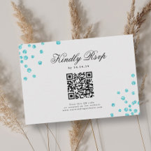 Elegant Script Wedding QR RSVP Turquoise Confetti 