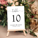 Elegant Script Wedding Reception Table Number<br><div class="desc">Elegant wedding reception table number sign featuring "table" in a stylish script with swashes, the table number in classic serif typography, your first names joined together by a heart and your reception date. Create each table number sign and add to your shopping cart one at a time, then check out...</div>