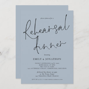 Elegant Script Wedding Rehearsal Dinner Dusty Blue Invitation