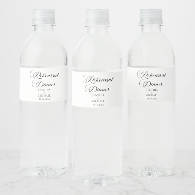 Elegant Script Wedding Rehearsal Dinner Water Bottle Label (Bottles)