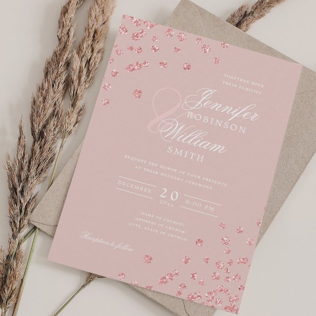Elegant Script Wedding Rose Gold Confetti Blush  Invitation (Elegant Script Wedding Rose Gold Confetti Blush Invitation)
