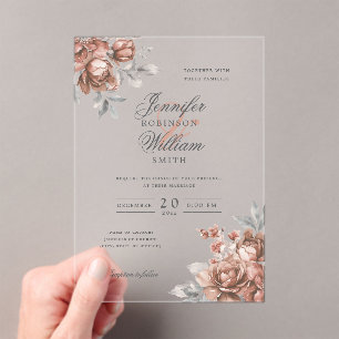 Elegant Script Wedding Rose Gold Rustic Floral  Acrylic Invitations