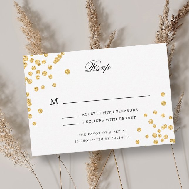 Elegant Script Wedding RSVP Gold Green Confetti  (Elegant Script Wedding RSVP Gold Green Confetti )