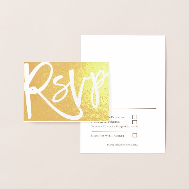 Elegant Script Wedding RSVP Initials Text Gold Foil Card (Display)