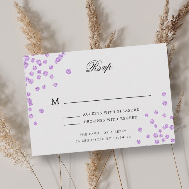 Elegant Script Wedding RSVP Purple Confetti  (Elegant Script Wedding RSVP Purple Confetti )