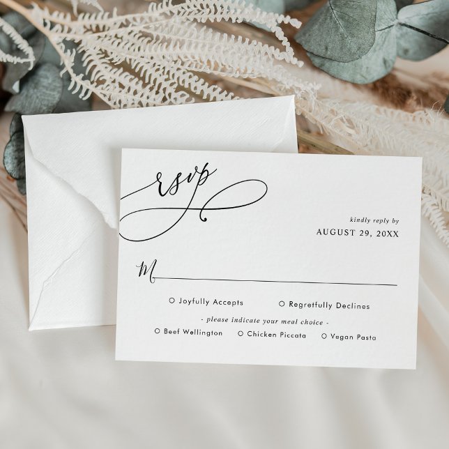 Elegant Script Wedding Rsvp with Meal Options Card (Creator Uploaded)