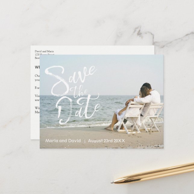 Elegant Script Wedding Save the Date Announcement Postcard (Front/Back In Situ)