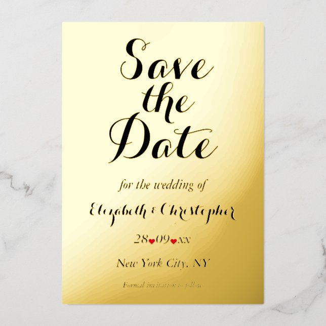 Elegant Script Wedding Save the Date Black Gold  (Front)