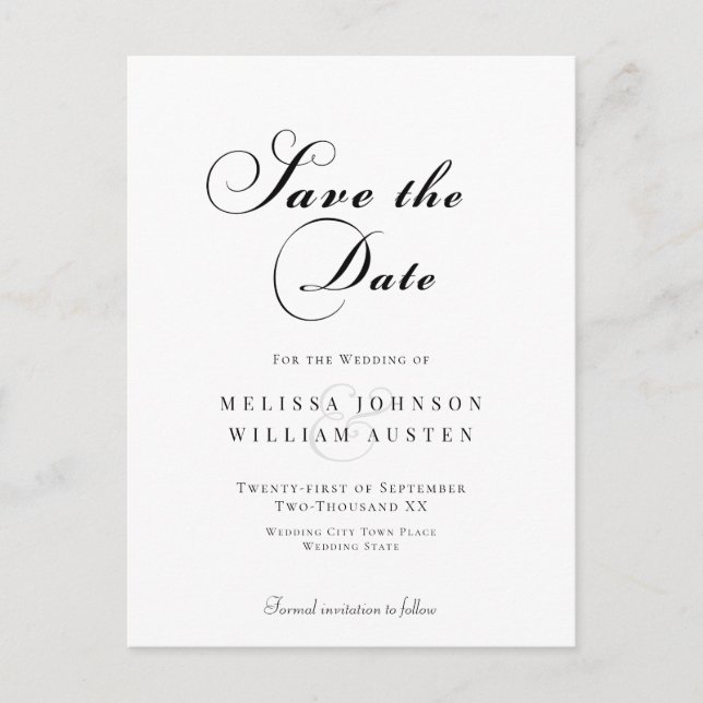 Elegant Script Wedding Save the Date Postcard (Front)