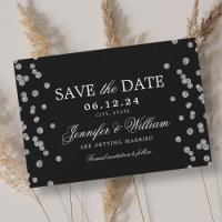 Elegant Script Wedding Silver Confetti Black