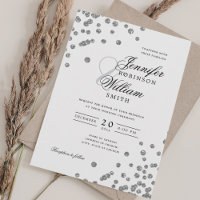 Elegant Script Wedding Silver Confetti QR RSVP