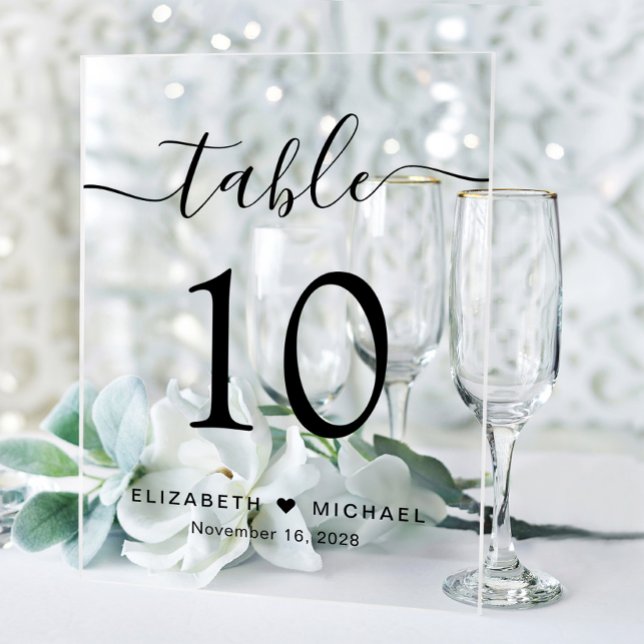 Elegant Script Wedding Table Number Acrylic Sign (Creator Uploaded)