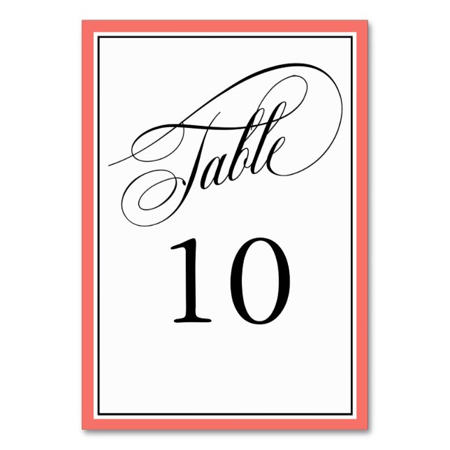 Elegant Script Wedding Table Numbers Coral (Back)