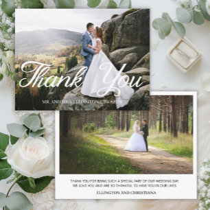 Elegant Script Wedding Thank You 2 Photo Postcard