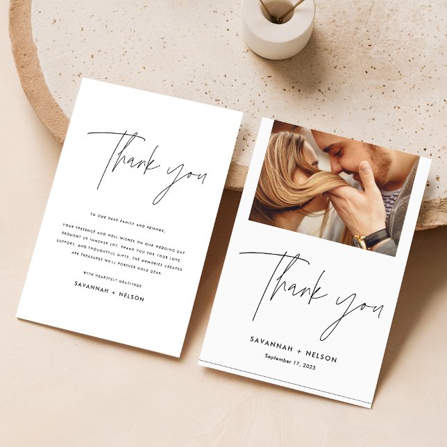 Elegant Script Wedding Thank You Card with Photo (Creator Uploaded)