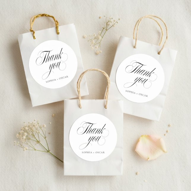 Elegant Script Wedding Thank You  Classic Round Sticker (Creator Uploaded)