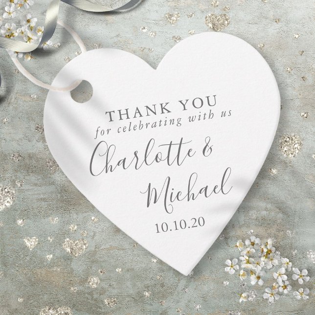 Elegant Script Wedding Thank You Heart Favour Tags (Elegant Script Wedding Thank You Heart Favor Tags)