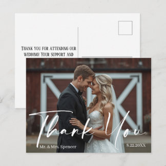 Elegant Script Wedding Thank You Photo Postcard