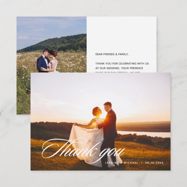 Elegant Script Wedding Thank You Photo W Note Card (Front/Back)