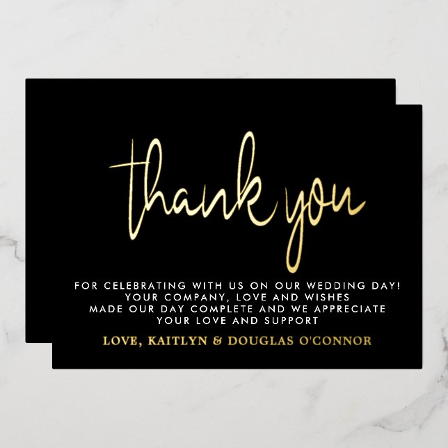 Elegant Script Wedding Thank You Real (Front/Back)