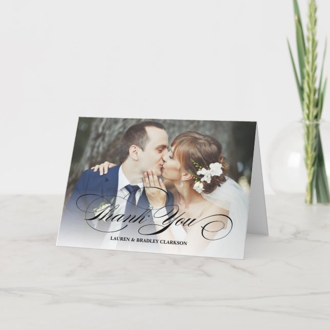 Elegant Script Wedding Thank You w. Photo Collage Card (Front)