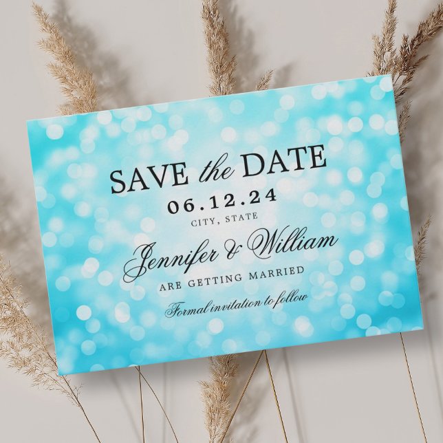 Elegant Script Wedding Turquoise Bokeh Lights Save The Date (Elegant Script Wedding Turquoise Bokeh Lights Save The Date)